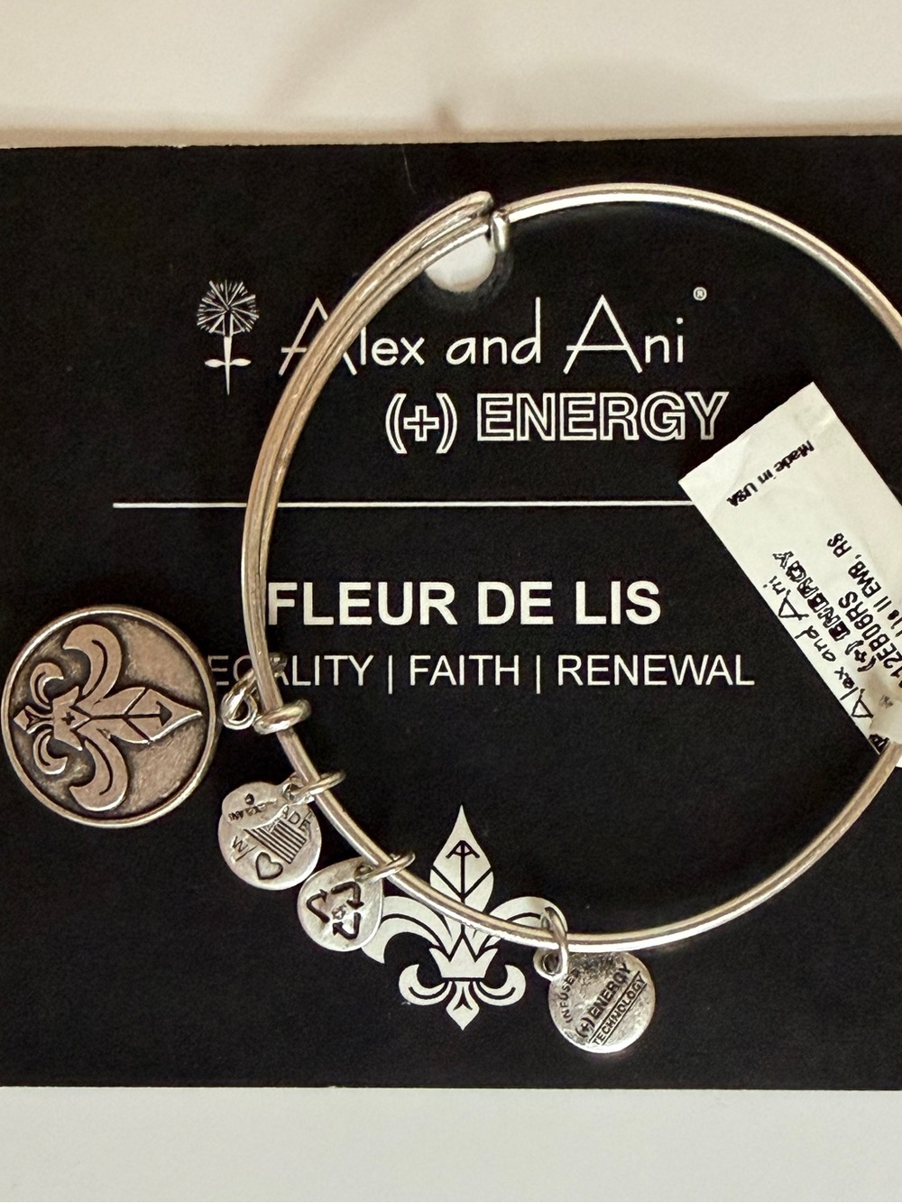 Alex and Ani Silver Fleur de Lis Charm Bangle Bracelet